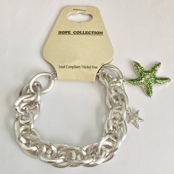 Silver Sea Life Starfish Charm Bracelet 8-8.5" Chain Beach Plus Size Plated - Picture 7 of 10